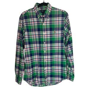 Ralph Lauren Mens Small Classic Fit Plaid Button-Down Shirt Green/Blue/White